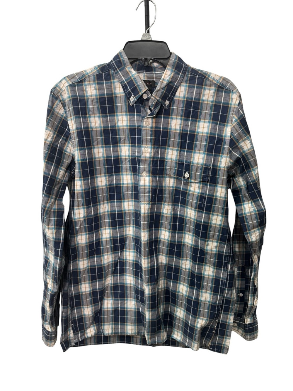 J.Crew button-down shirt features a blue and white plaid pattern size M